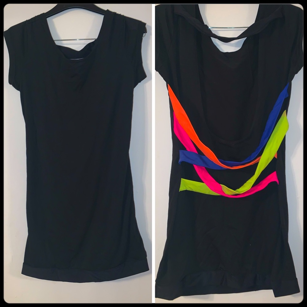 🟢🟢 🖤SOLID BLACK MINI DRESS WITH NEON STRAPS🖤